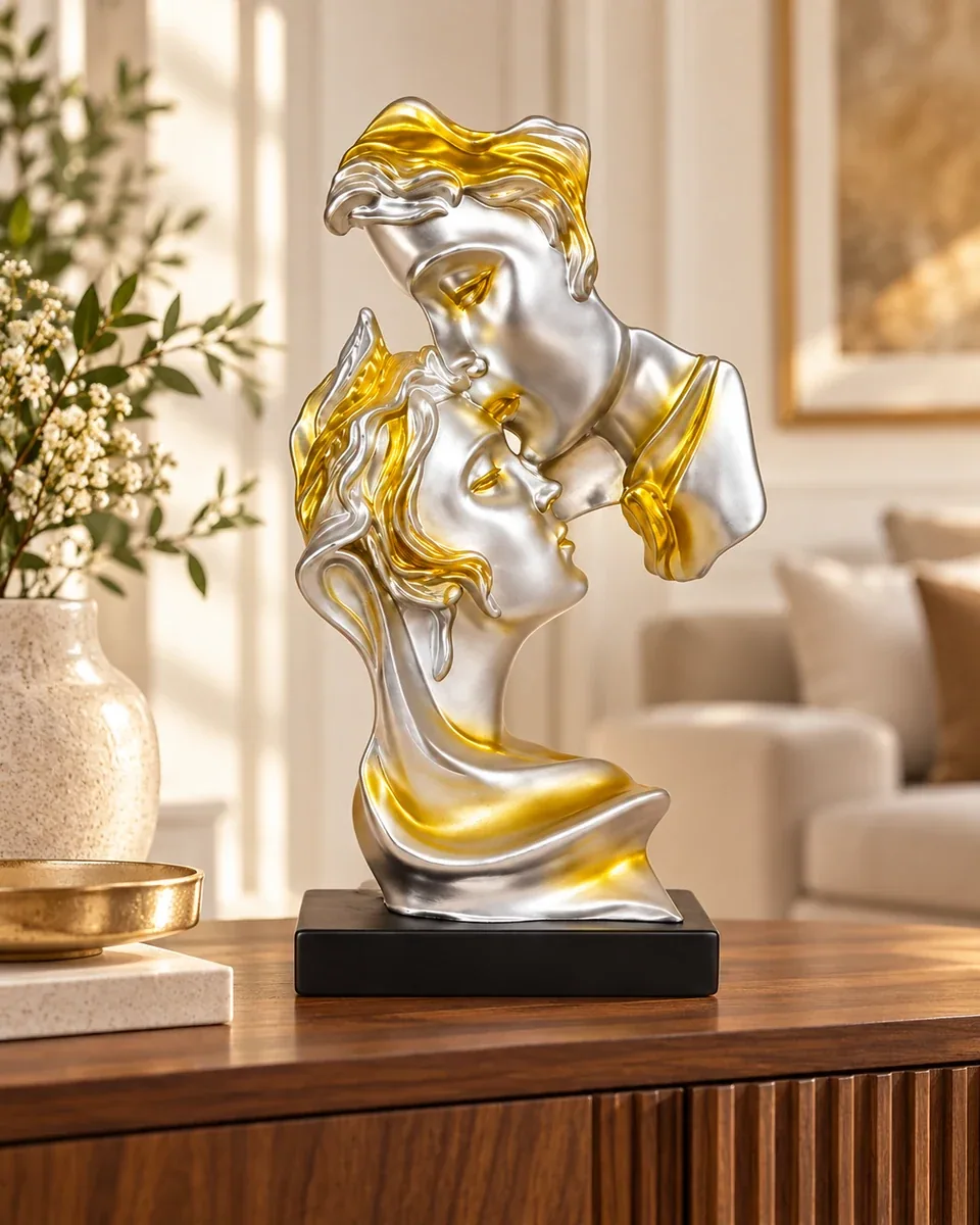 Silver and gold mother-and-child decorative sculpture